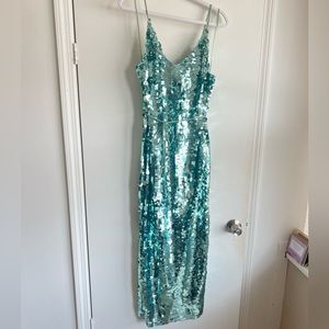 NWOT Free People Intimately Free Blue Pailette Party Midi Slip Dress Size Small